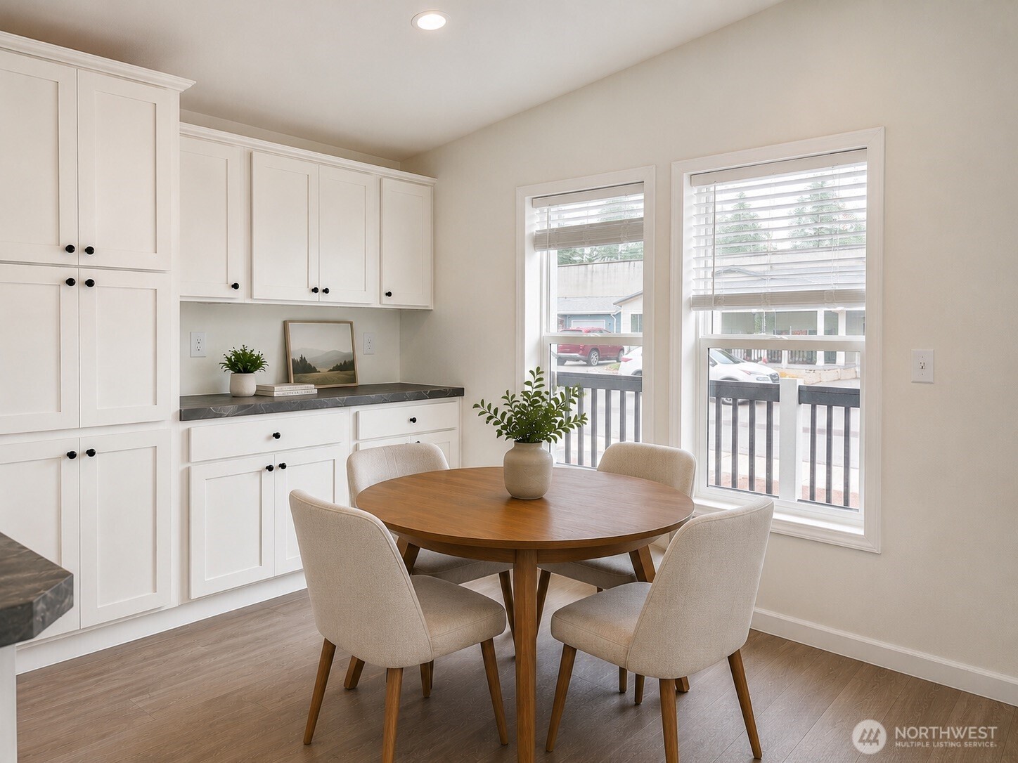Dining room with built-in cabinets