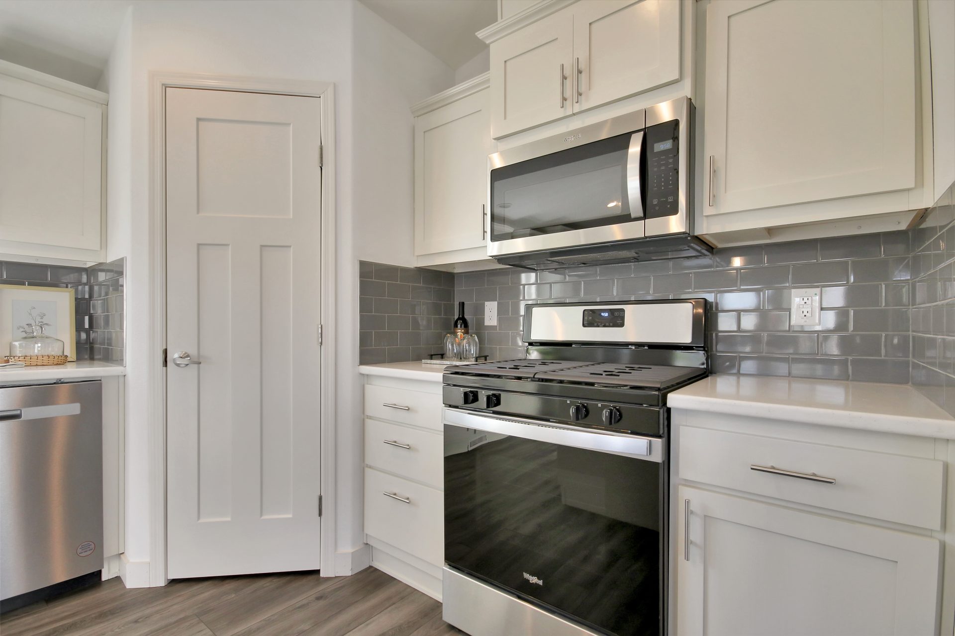 kitchen gas range and microwave setup