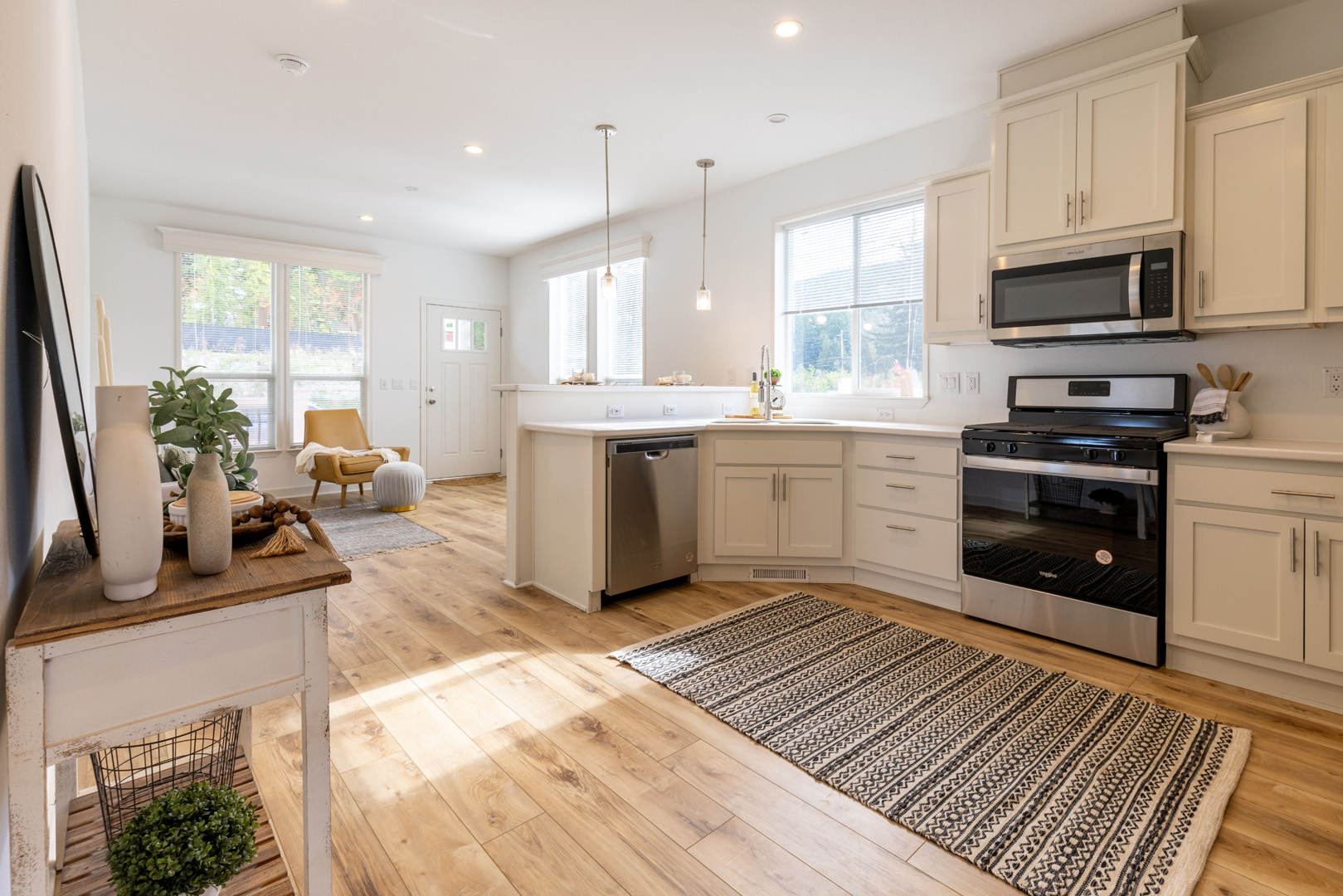 open concept kitchen and living area