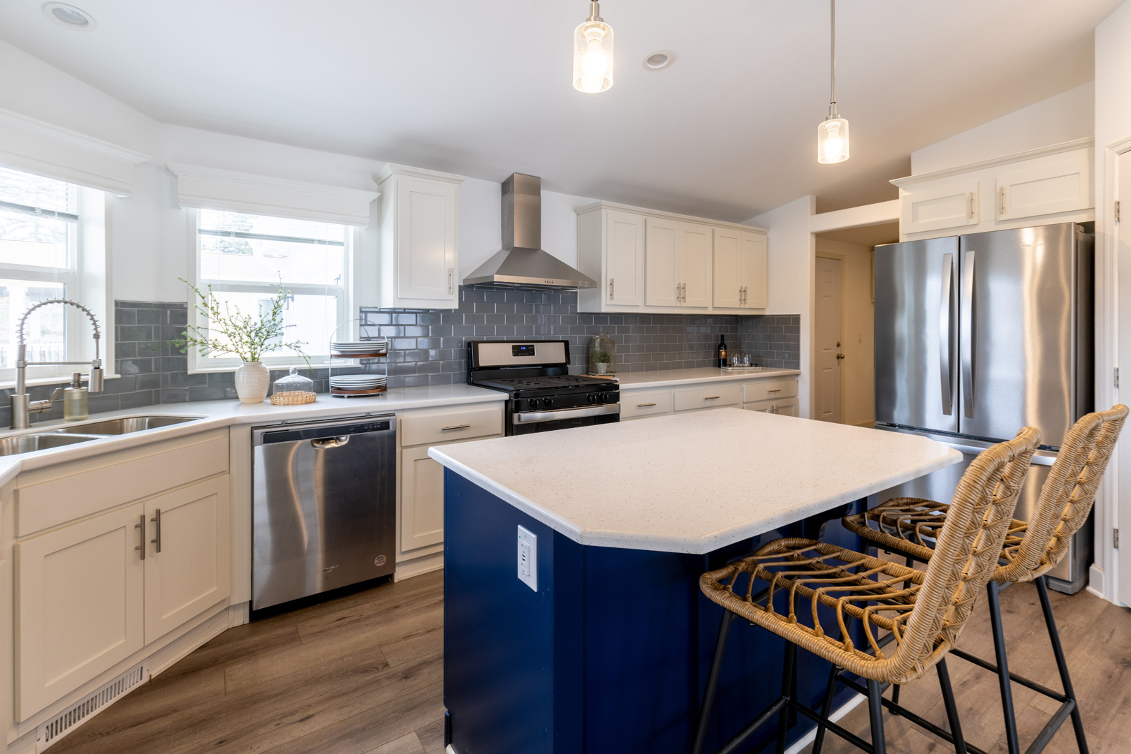 residential kitchen island with stools
