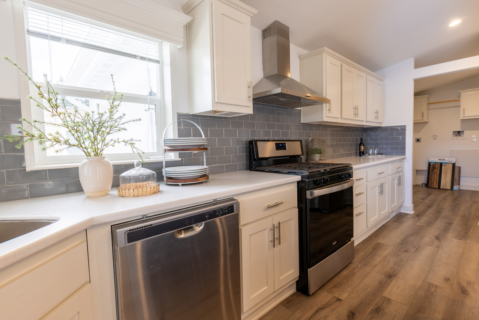 residential kitchen with white cabinetry