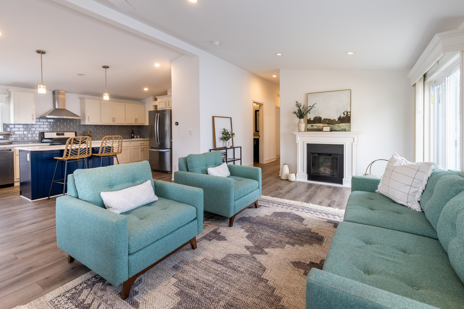 residential living room and kitchen interior
