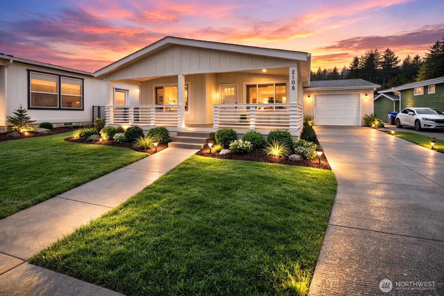 Crystal Mountain manufactured home at twilight