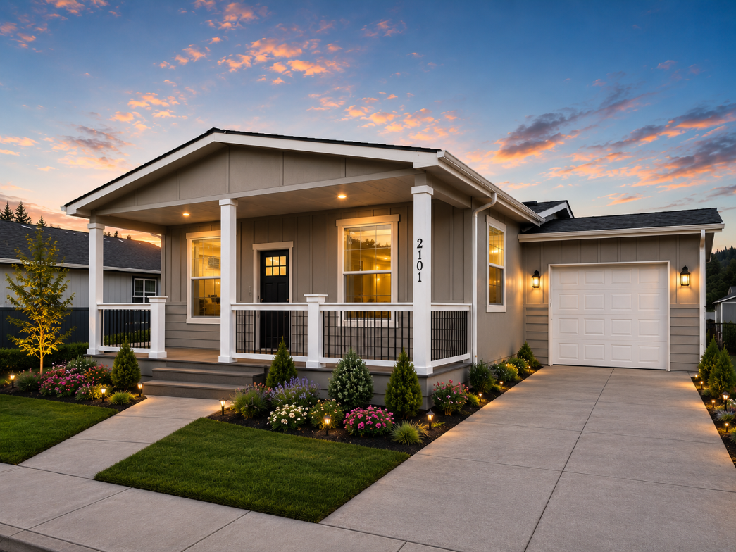 one story residence with attached garage
